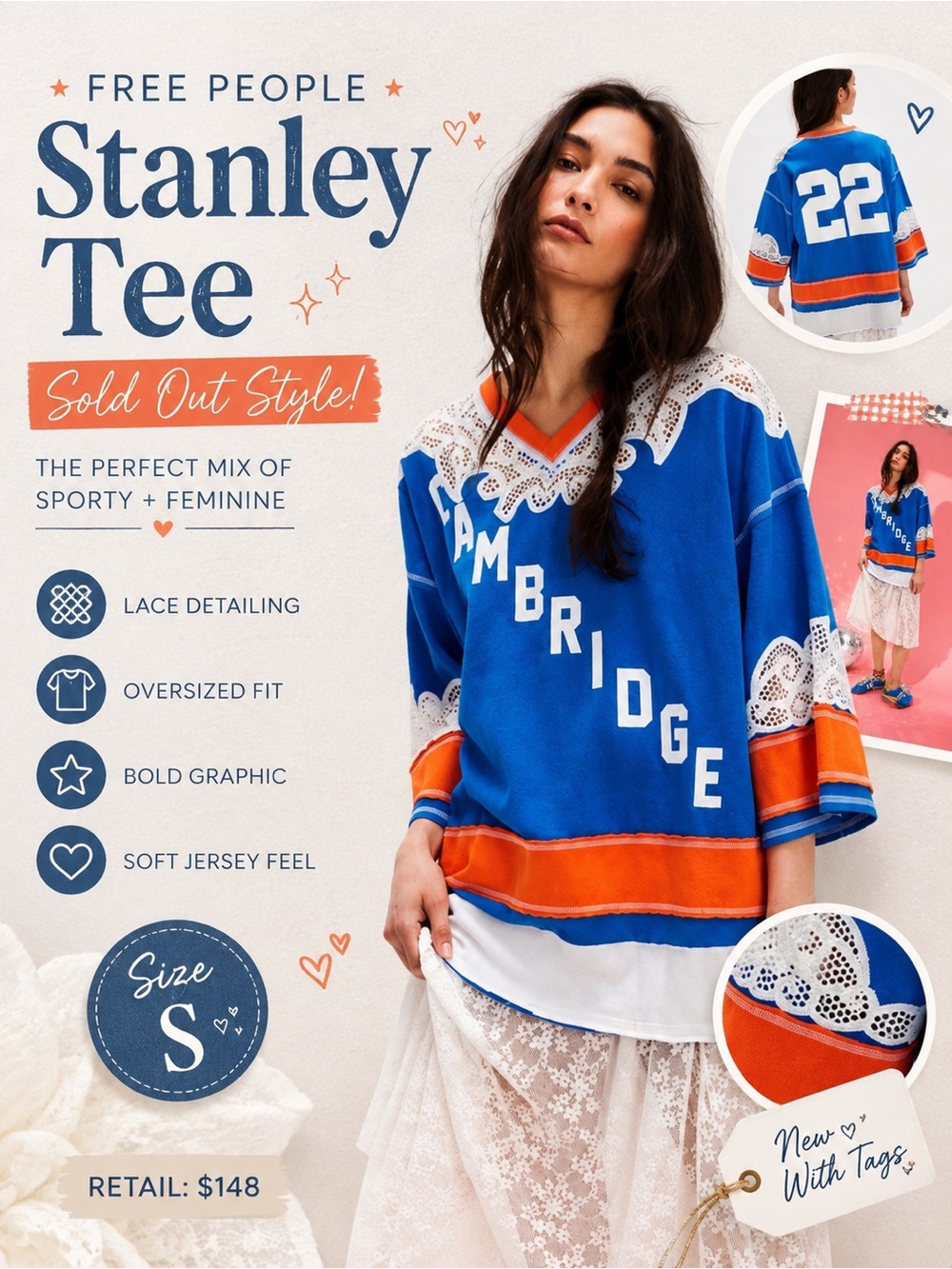 Free People Stanley Tee in bright blue and orange